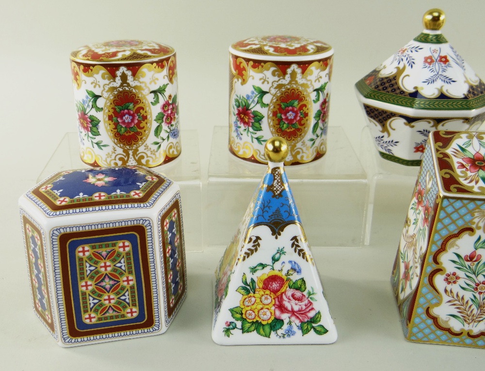 NINE MODERN SPODE CHINA PAPERWEIGHTS & THREE MINIATURE VASES AND COVERS, all with printed and gilt - Image 6 of 6