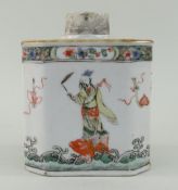 CHINESE FAMILLE VERTE PORCELAIN 'IMMORTALS' TEA CADDY, Kangxi, depicting Daoist immortals raised