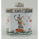 CHINESE FAMILLE VERTE PORCELAIN 'IMMORTALS' TEA CADDY, Kangxi, depicting Daoist immortals raised