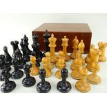 STAUNTON PATTERN CHESS SET, boxwood and ebony, rooks and knights with red stamped crowns