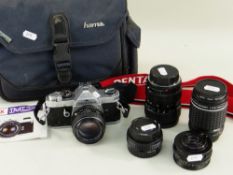 PENTAX MX SLR CAMERA with 50mm lens, Takumar 135mm lens, Tessar 50mm lens, Vivitar 2x tele convertor