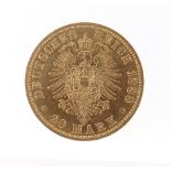 FRIEDRICH III GOLD 20 MARK COIN, 1888, German States - Prussia, 8.0gms