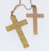 TWO 9CT GOLD CROSS PENDANTS on 9ct gold chain in associated jewellery box, 6.0gms (2) Condition