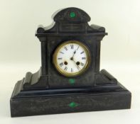 BELGIAN SLATE & MALACHITE INLAID MANTEL CLOCK