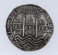 BELIEVED 1697 CHARLES II 8 REALES COIN, Potosi Mint, Bolivia Condition Report: Appears in reasonable