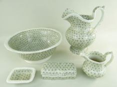 FIVE-PIECE GLAMORGAN POTTERY TOILET WARES SET comprising water jug, 25cms high, basin, 34cms diam,