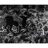 ANTHONY DAVIES (b. 1947) limited edition (11/25) linocut - The Wasteland 3, RUC riot officers in