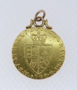 GEORGE III GOLD SPADE GUINEA, 1792, fifth laureate head right, with pendant mount, 8.7gms