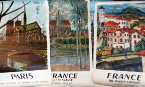 COLLECTION OF NINE FRENCH RAILWAY (SNCF) POSTERS, including Paris, Brittany, Alps, Isle de France,