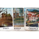 COLLECTION OF NINE FRENCH RAILWAY (SNCF) POSTERS, including Paris, Brittany, Alps, Isle de France,