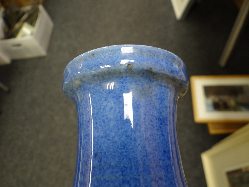 CHINESE POWDER BLUE GROUND ROULEAU VASE, late Qing dynasty, painted in the Kangxi-style with large - Image 10 of 12