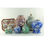 COLLECTION OF ORIENTAL PORCELAIN, including two Chinese 19th Century blue and white vases,