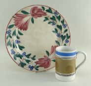 MOCHA WARE TANKARD & LLANELLI-STYLE POTTERY DISH, the tankard with blue and brown slip borders,