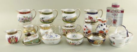 COLLECTION OF MODERN SPODE BONE CHINA ORNAMENTS, including colour printed jugs, quill stand,