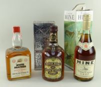 ASSORTED SPIRITS comprising Hine Vieux Cognac V.S.O.P., 70 proof, 24fl ozs in original cardboard