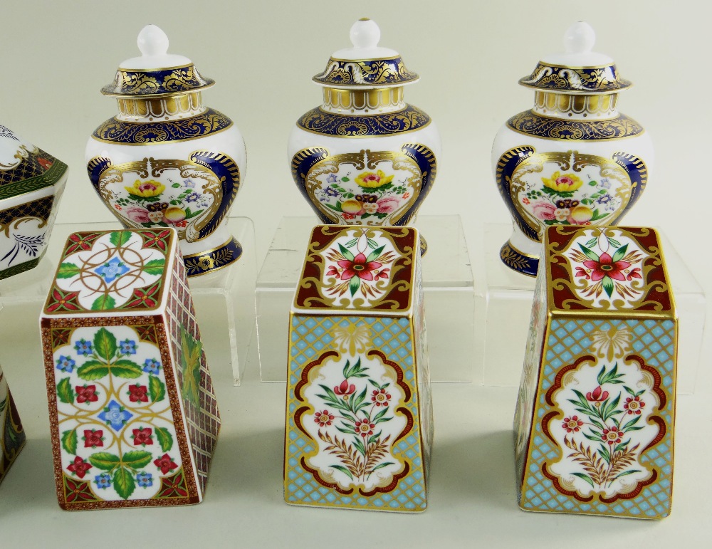 NINE MODERN SPODE CHINA PAPERWEIGHTS & THREE MINIATURE VASES AND COVERS, all with printed and gilt - Image 4 of 6
