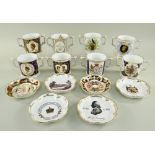 EIGHT ROYAL CROWN DERBY COMMEMORATIVE LOVING CUPS and SIX JAPAN SAUCERS, including 6 for Royal