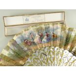 FRENCH HAND-COLOURED LITHOGRAPHED FAN, c. 1850s, double sided, with foil decorated and pierced