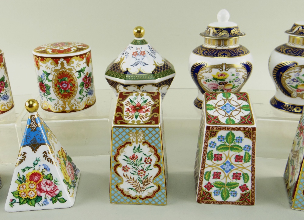 NINE MODERN SPODE CHINA PAPERWEIGHTS & THREE MINIATURE VASES AND COVERS, all with printed and gilt - Image 5 of 6
