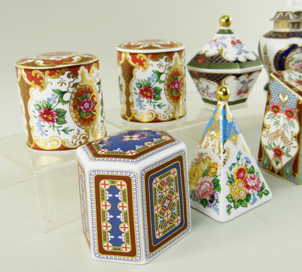 NINE MODERN SPODE CHINA PAPERWEIGHTS & THREE MINIATURE VASES AND COVERS, all with printed and gilt - Image 3 of 6