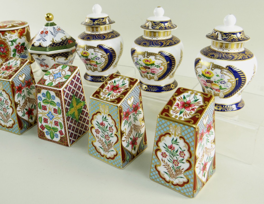 NINE MODERN SPODE CHINA PAPERWEIGHTS & THREE MINIATURE VASES AND COVERS, all with printed and gilt - Image 2 of 6