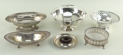 SIX EARLY 20TH CENTURY SILVER BONBON DISHES, comprising two footed oval and one circular, with