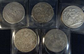 WORLD COINS comprising 1819, 1821 and 1890 crowns, 1889 double florin and 1732 eight reales coin (5)