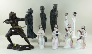 ASSORTED CHINESE FIGURINES including six porcelain figures of ladies playing instruments and four