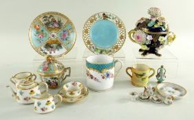 SMALL GROUP OF CABINET CHINA, including a miniature Mintons bone china tea set, with scattered