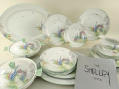SHELLEY ART DECO BONE CHINA DINNER SERVICE, 'Gladiola' pattern no.11962, printed in grey and