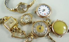 ASSORTED 9CT GOLD WRISTWATCHES including examples by Everite, Precimax together with gold plated