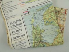 WWII RAF PILOT'S 'ESCAPE' MAP, colour-printed silk of Holland, Belgium, France, Germany, 70 x 70cms