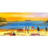 RICHARD O'CONNELL oil on canvas entitled 'Beach Party at Sully, Penarth', 100cm x 80cm