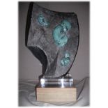 GLENN MORRIS bronze with African springstone on glass base, signed by artist Entitled 'Fossils' H=