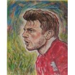 RAY THOMAS mixed media, portrait of Dan Bigg Biggar Signed by Dan Biggar 43cm x 43cm framed in