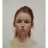 HARRY HOLLAND oil on canvas Entitled 'Portrait of a Young lady' 40cm x 40cm beautifully framed