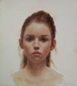 HARRY HOLLAND oil on canvas Entitled 'Portrait of a Young lady' 40cm x 40cm beautifully framed