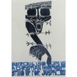 PAUL PETER PIECH two colour lithograph - image with typography 'Aboriginal land rights is a