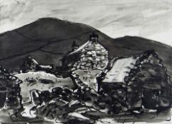 SIR KYFFIN WILLIAMS RA inkwash - entitled verso on label for Dillwyn Gallery, Swansea 'Hendre