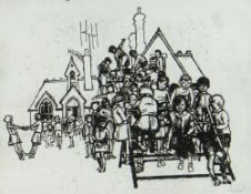 GEORGE CHAPMAN rare original etching - large group of children on a climbing frame with school