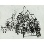 GEORGE CHAPMAN rare original etching - large group of children on a climbing frame with school