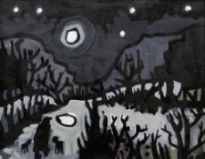 KARL DAVIES oil on board - entitled verso on Albany Gallery label 'Farmer and Moon 2', signed