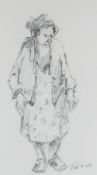 MIKE JONES graphite on paper - study of a standing elderly lady, entitled 'Hen Wraig', signed, 26