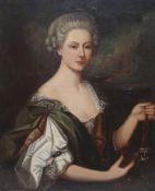 18TH CENTURY BRITISH SCHOOL oil on canvas - head and shoulders portrait of a lady, with a distant