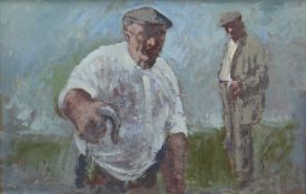 ANEURIN JONES oil on board - two farmers, signed with artist's address verso, 34 x 50cms Provenance: