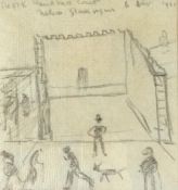 LAURENCE STEPHEN LOWRY (1887-1976) pencil on napkin tissue - The Old Hand Ball Court, Nelson,