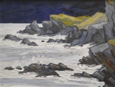 DAVID BARNES oil on board - coastal scene with rocks, signed with initials, 49 x 63cms Provenance: