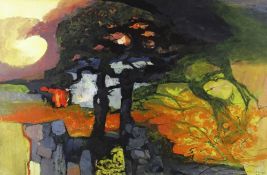 JOHN ELWYN gouache - landscape, inscribed verso in artist's handwriting 'Fernhill No. 8 - All the