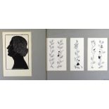 ERIC GILL wood engravings - profile of Xena Noelle Lowinsky, mounted, 29 x 19cms, together with