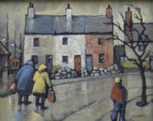 MEGAN JONES oil on board - entitled verso 'Hen Dai a Ty Capel Tarsis, Maes, Pwllheli' (Old Houses